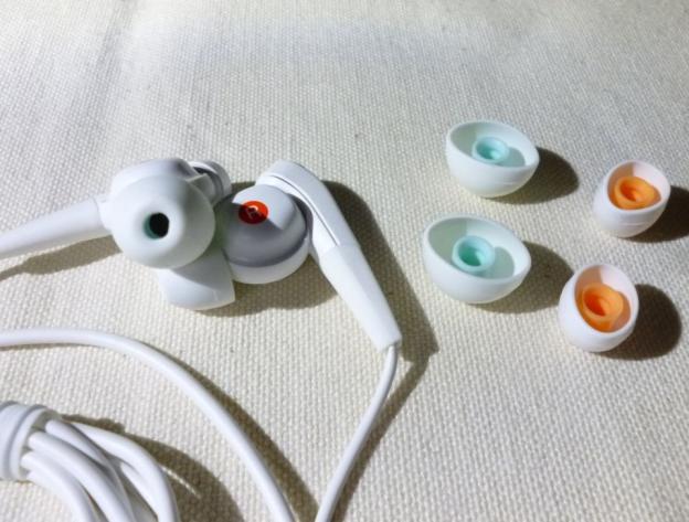 付属イヤホンと2種の異なる大きさのイヤーピース