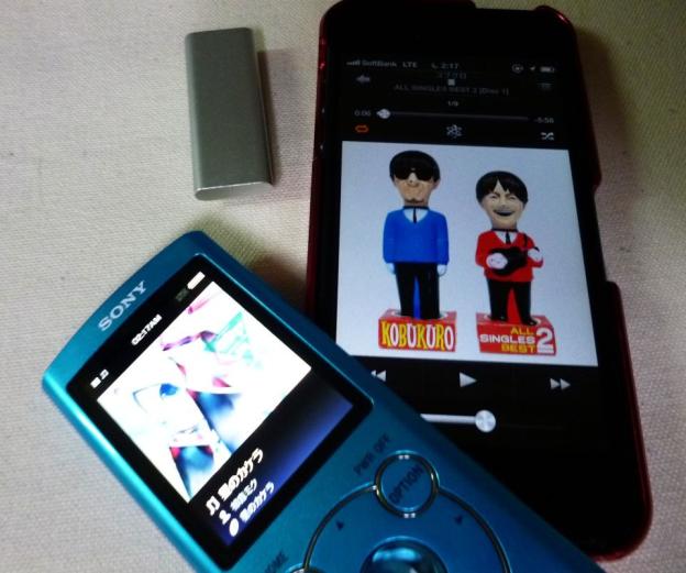 今回比較した3種:本機とiPod Shuffle 3G、iPhone5