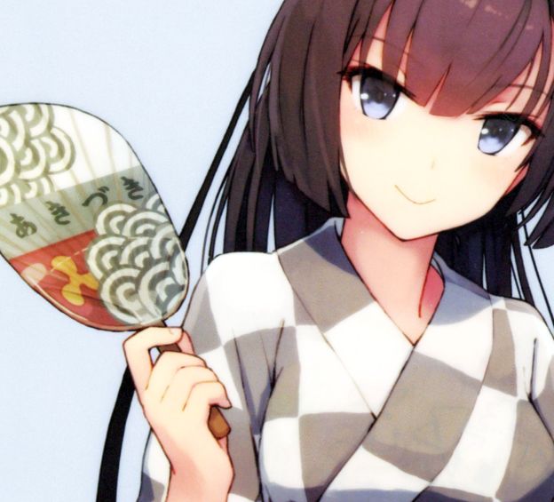 うちわと浴衣の柄がシックで良いですな。