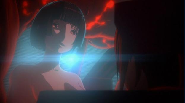 長道の乗機のコクピット内に侵入し、閑の形態をとる紅天蛾の胞衣