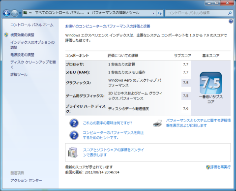 990X Windows エクスペリエンス インデックス