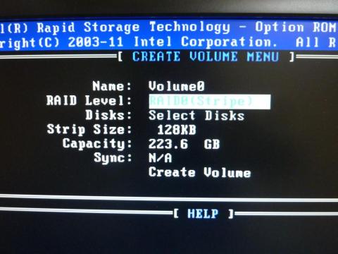 RAIDのレベルを設定します。今回は0(ストライプ)