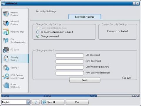 セキュリティ(パスワード保護の有効・無効)設定画面