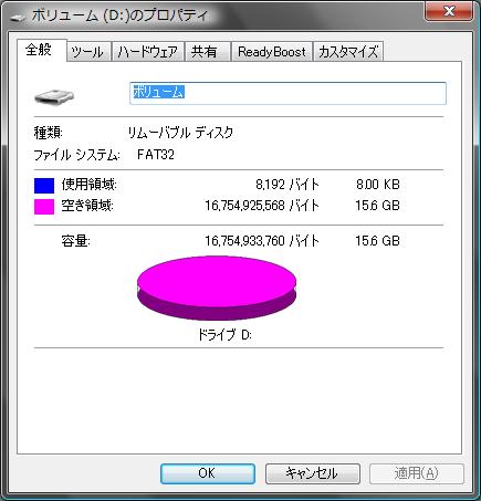 FAT32フォーマット状態