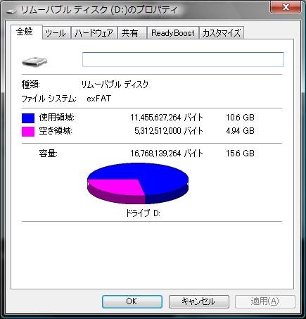 10GB程度のデータコピー後のドライブ情報