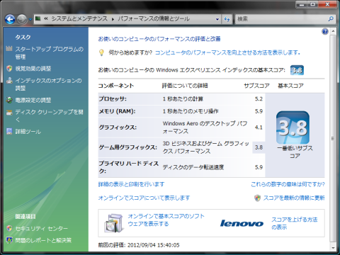換装後(SSD)のWindowsパフォーマンス