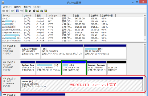 フォーマット完了、使用可能に