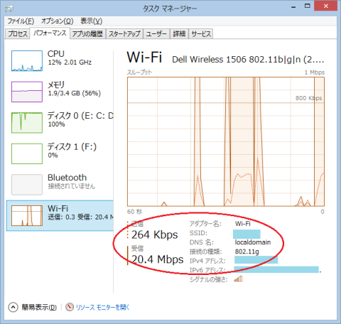 無線接続速度(本体とパソコンの距離: 8メートル程度、鉄製棚など障害物あり)
