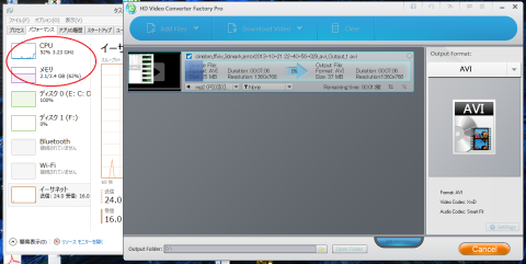 処理中の負荷状態