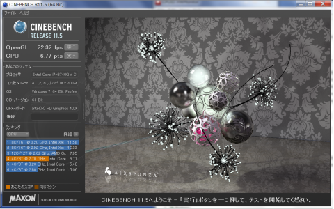 HD4000使用時のCinebench 11.5Rスコア