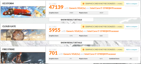 Quadro K1000M使用時の3DMarkスコア