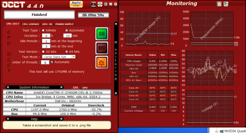 Quadro K1000M使用時のOCCT CPU結果