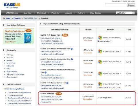 EASEUS社のHP DL