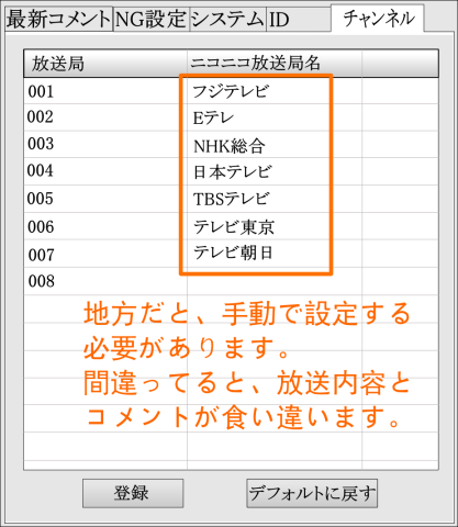 チャンネル設定