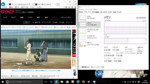 2階反対の居間<ルータが置いてある居間の真上の部屋の真向かいの部屋>(タスクマネジャーのメモリパフォーマンス)