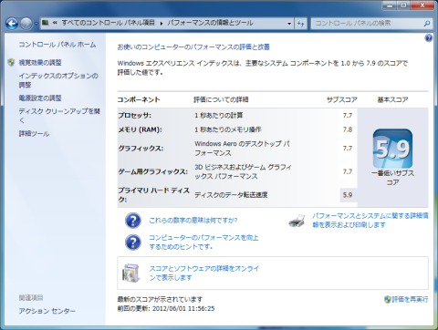 Windowsエクスペリエンスインデックス