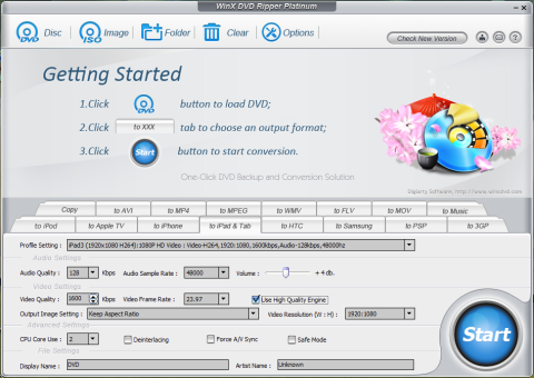 WinX DVD Ripper Platinumの起動画面