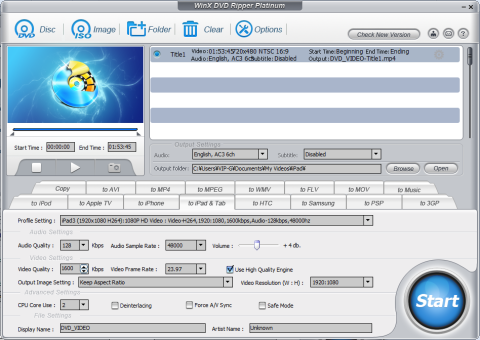 WinX DVD Ripper Platinum Load後の画面