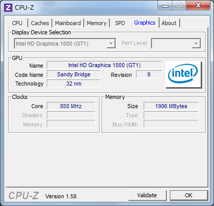 HD Graphics 1000になってるぅ