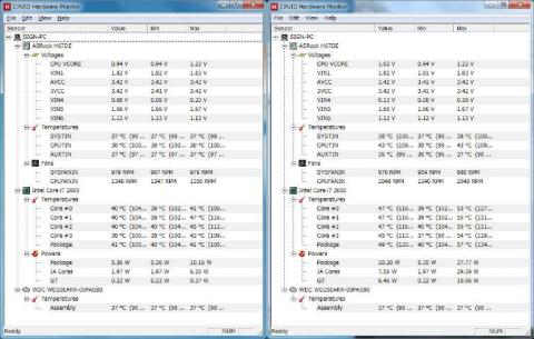 左が安定時、右が負荷時の温度です