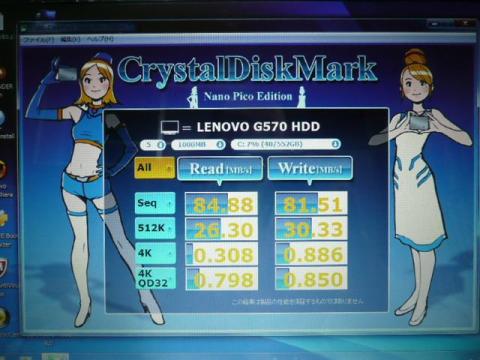 CrystalDiskMark NP Editionで初期搭載HDDを計測