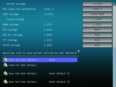 スクショではIGPU1.20V固定だがデフォルトは1.25V。