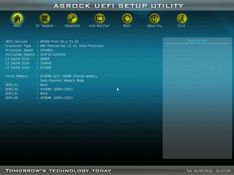 UEFI(入手時は1.10だったが700eを問題なく認識、1.50へUpdate)