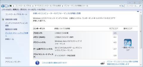 Windows エクスペリエンスインデックス