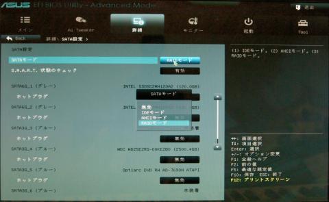 BIOSでSATAモードをRAIDモードに変更