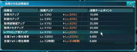 フォトンツリー 成長させる効果の選択