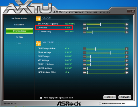 オーバークロック画面