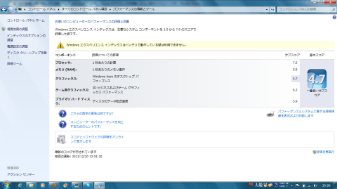 Windows エクスペリエンス インデックス