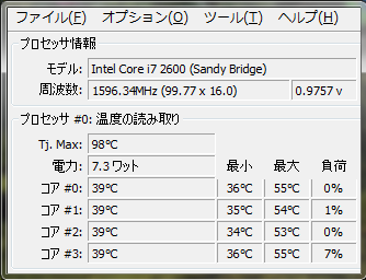 CoreTemp ベンチ終了後、一息