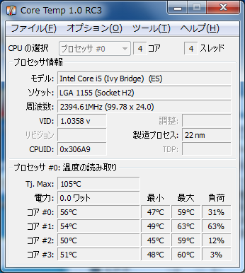 CoreTemp i5-3570K@2.4GHz