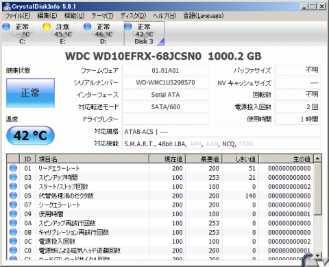 WD10EFRX連続負荷時の温度