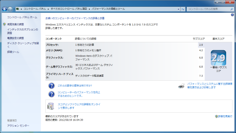 Windows7 エクスペリエンス インデックス
