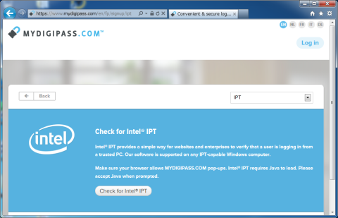Check for Intel IPTをクリックするとJavaアプリケーションが起動する。
