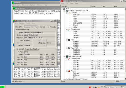 古いファン構成のPrime95約一時間後