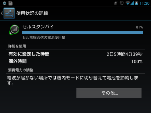 セルスタンバイ - 圏外時間 100 %