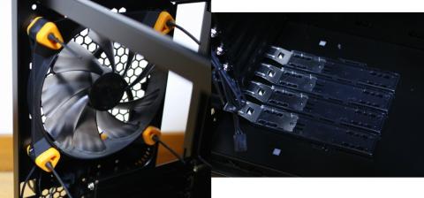 後面のFANとケース底部に付いている5インチベイのレール