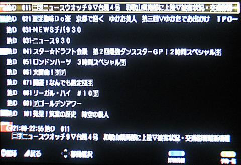 チャンネル一覧(このほかにも新聞のTV欄の様な表示が出来ます)