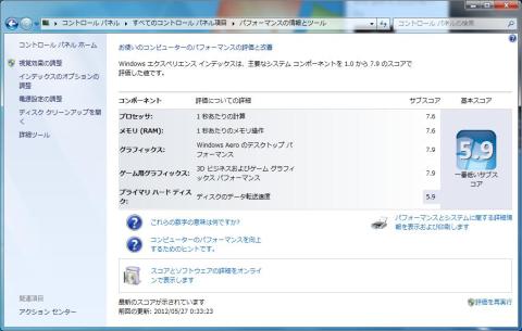 Windows エクスペリエンス インデックス