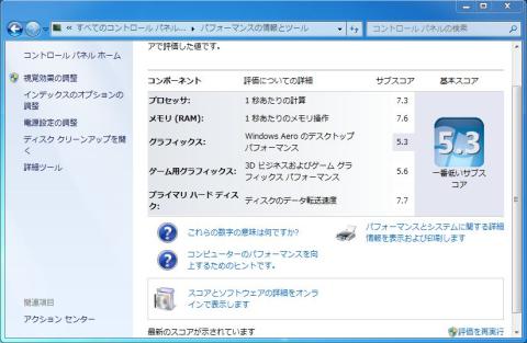 Windows エクスペリエンス インデックス