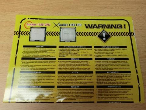 LGA1155だから1156は挿すなよっていう注意シート。