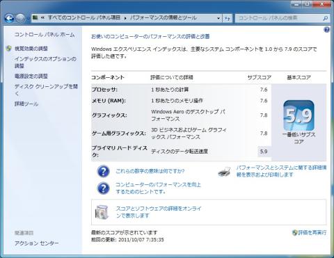エクスペリエンスインデックス lGV-N56GSO-1GI使用時