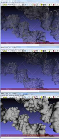 3Dプリントモデルのシェル化上表面、中計算した内側、下サーフェスモデル