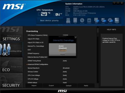 「Internal PLL Overvoltage」の項目を「Enabled」に変更します。