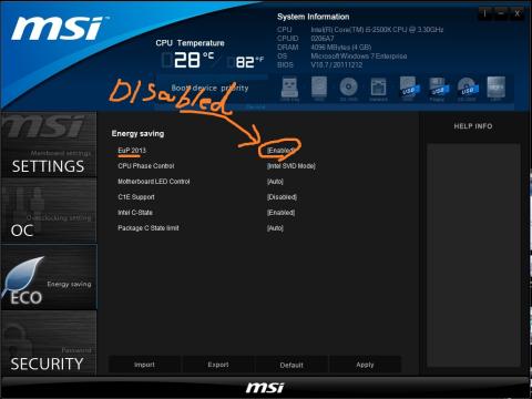 「Eup2013」の項目を「Disabled」に変更します。