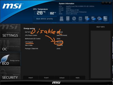 「C1E Support」の項目を「Disabled」に変更します。