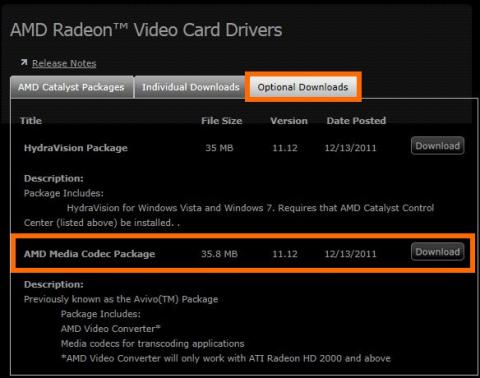 Optional Downloads タブを選択